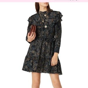 NICHOLAS Prairie Boho Cottagecore Black Gold Long Sleeve Tier Ruffle Dress 2